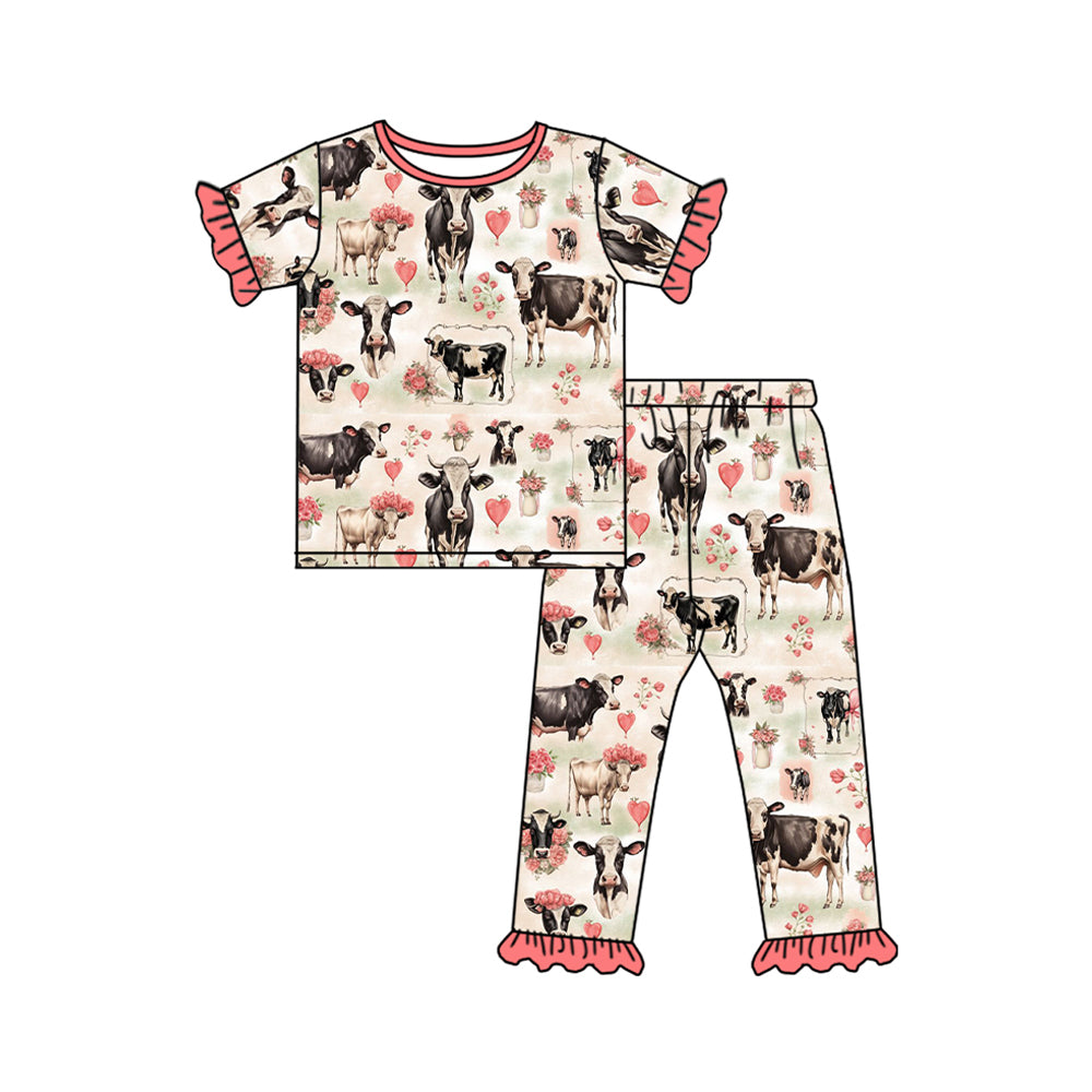 Western cow floral baby girls pajama set preorder