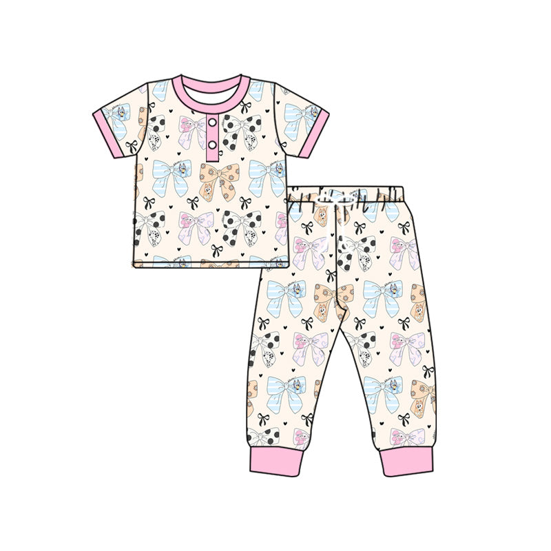 Blue cartoon dog bow design baby girls pajama set preorder