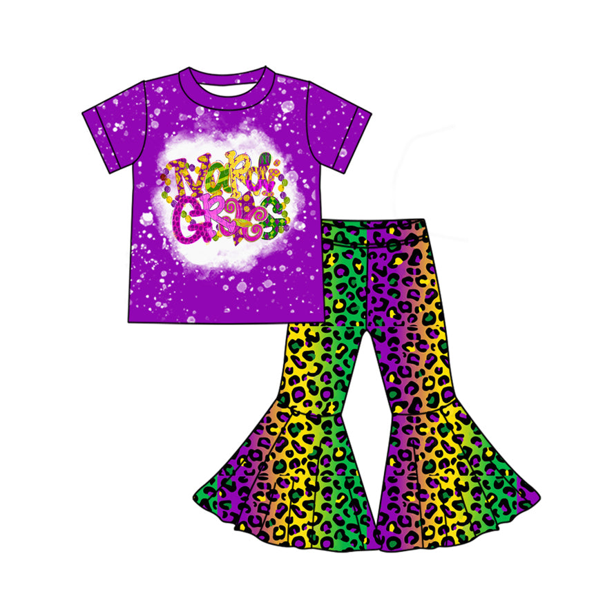 Mardi Gras top cheetah bell bottoms matching clothing set preorder