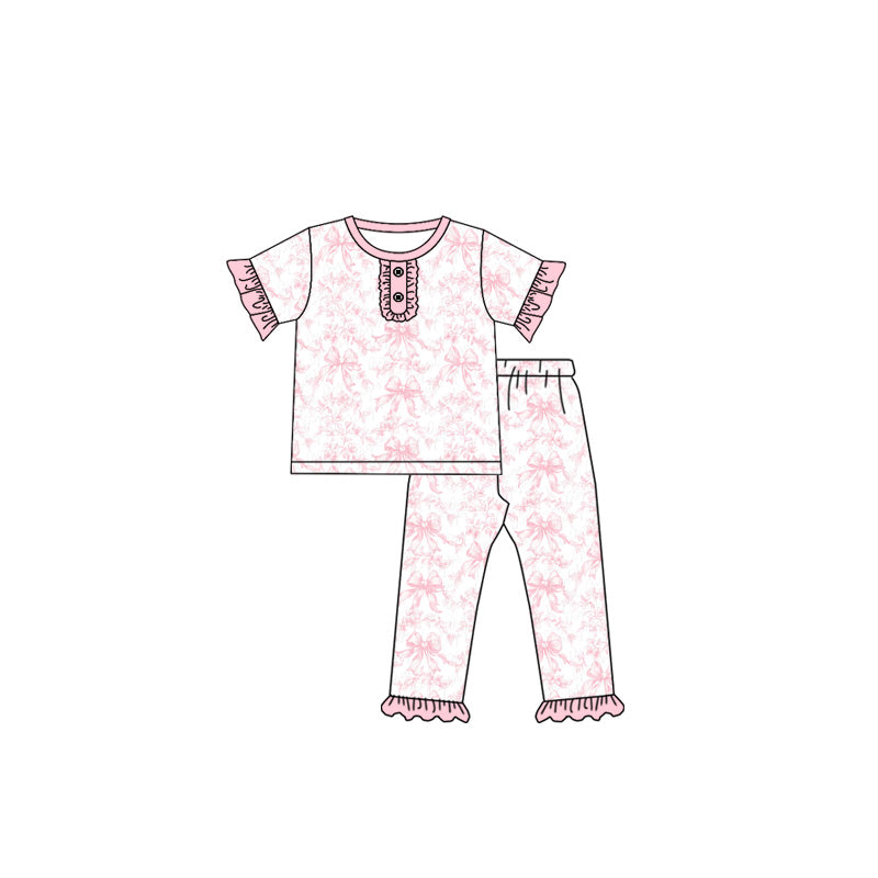 Pink bow top matching pants girls clothing set preorder