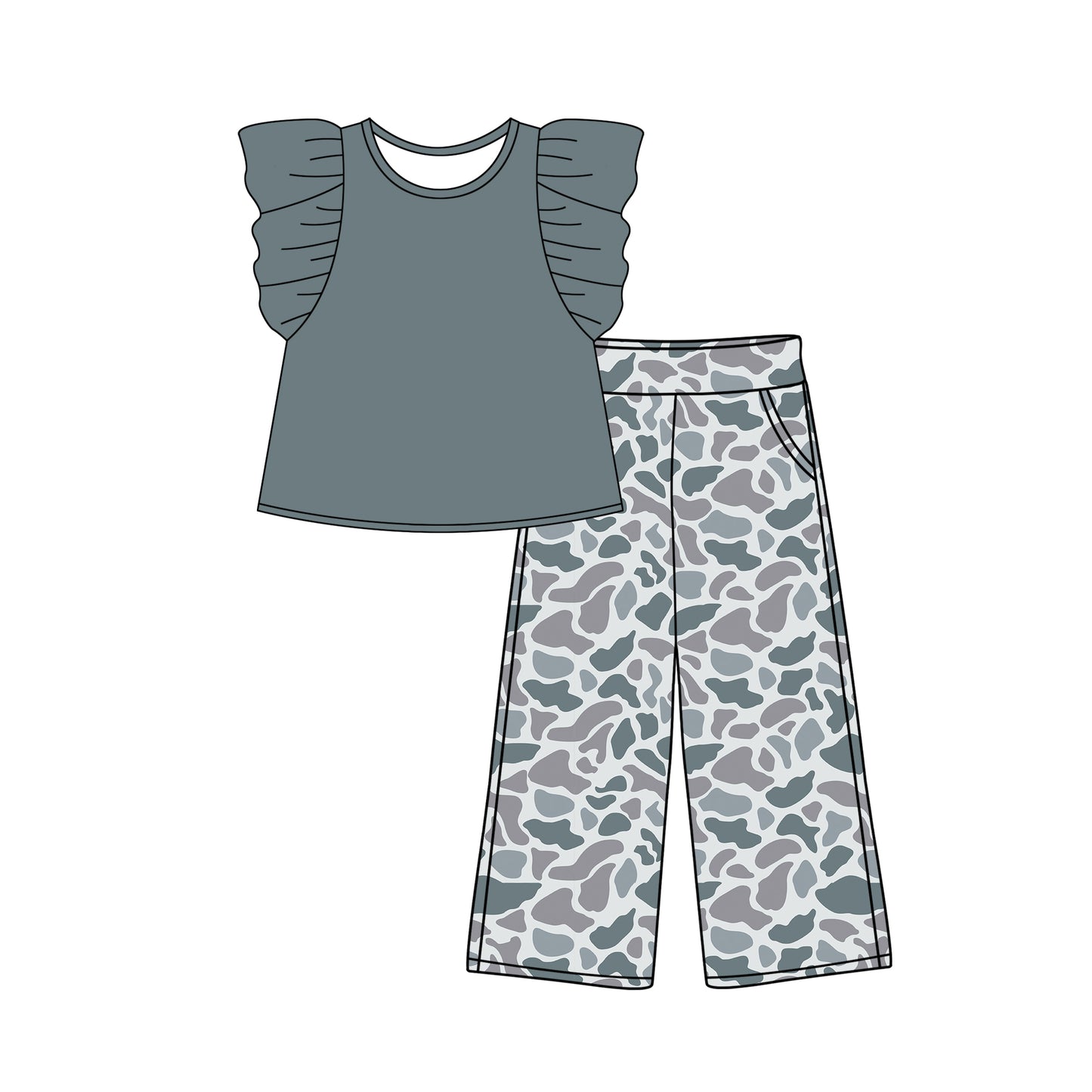 Girls grey top matching camo pants girls clothing set preorder