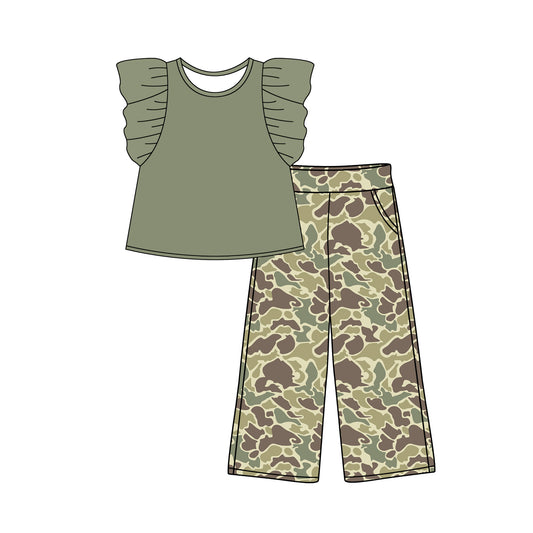 Girls green top matching camo pants girls clothing set preorder