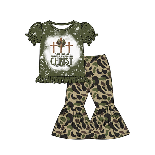 Baby girl Easter top green camo pants matching clothes preorder