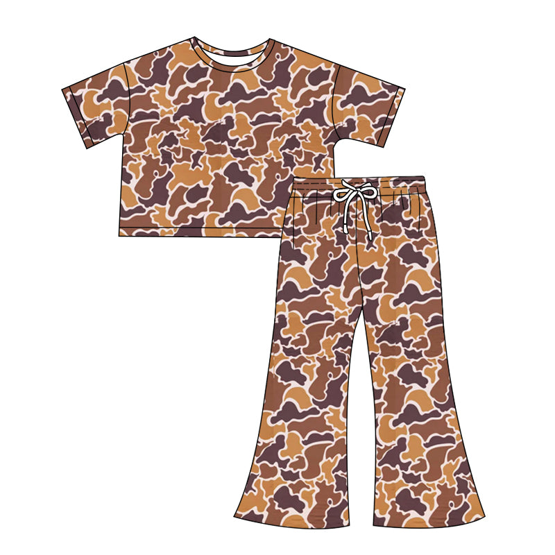 Adult Women dark brown camo short sleeve outfit preorder