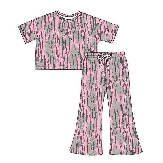 Adult Women pink grey camo bottomland short sleeve outfit preorder