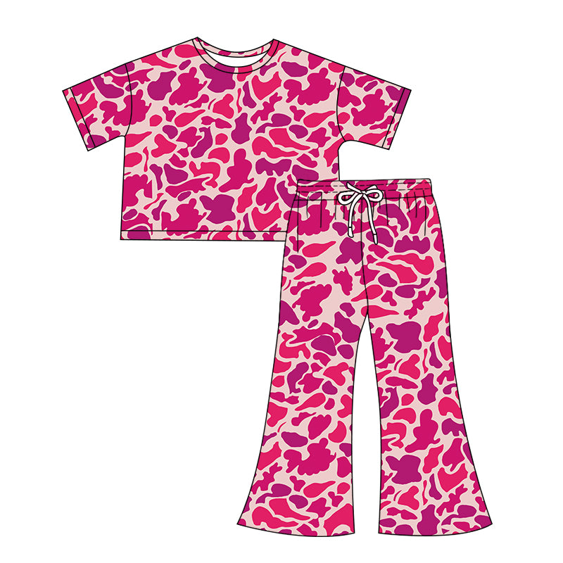 Adult Women hot pink camo short sleeve outfit preorder