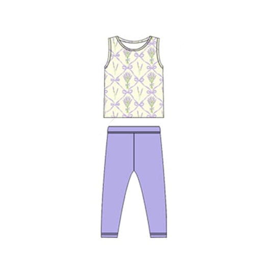 Lavender bow flower tank top matching pants clothing set preorder