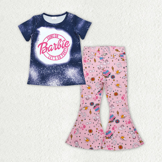 Baby girl short sleeve barbie top matching jeans pants outfit