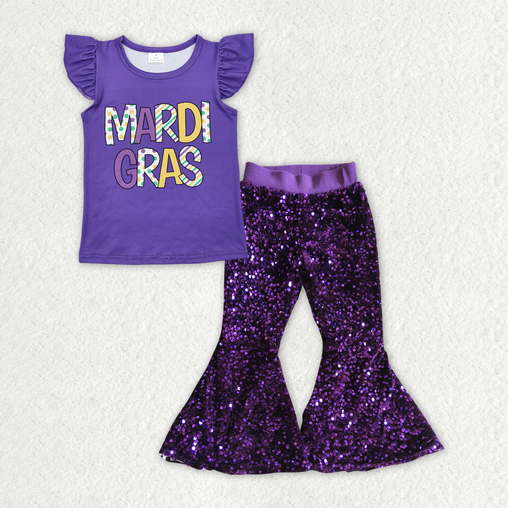 Mardi Gras top sequins bell bottoms 2pcs outfit