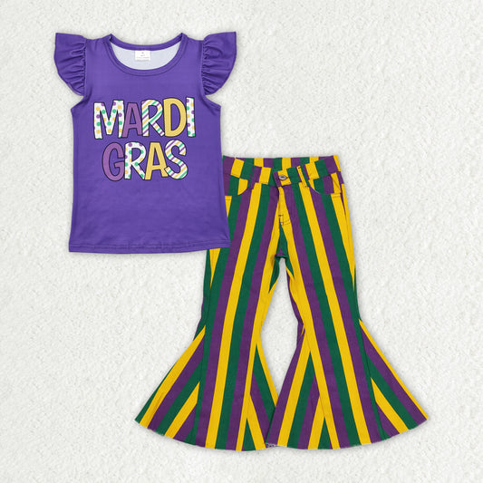 baby girls Mardi Gras top jeans pants outfit