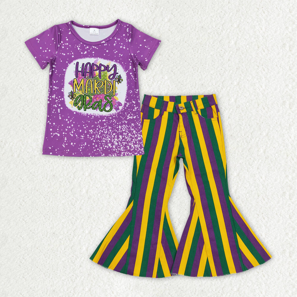 baby girls Mardi Gras top jeans pants outfit