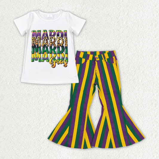 baby girls Mardi Gras top jeans pants outfit