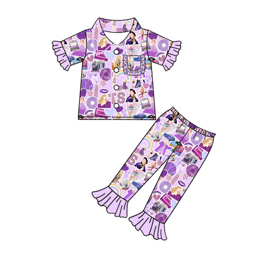 Girs coumtry music singer short sleeve purple pajama set preorder