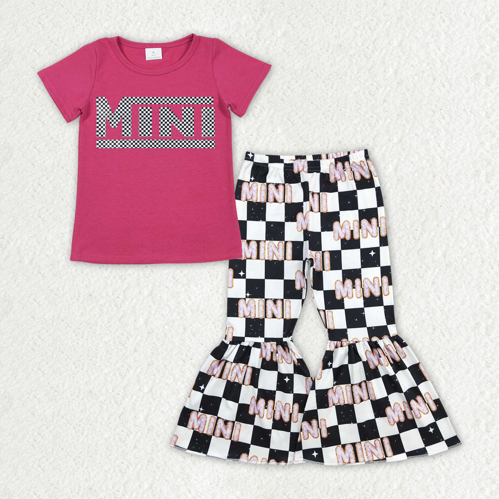 baby girl short sleeve mini top black checkered pants summer outfit