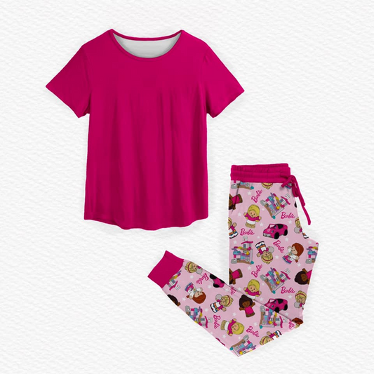 Girls hot pink shirt cartoon pants outfit preorder