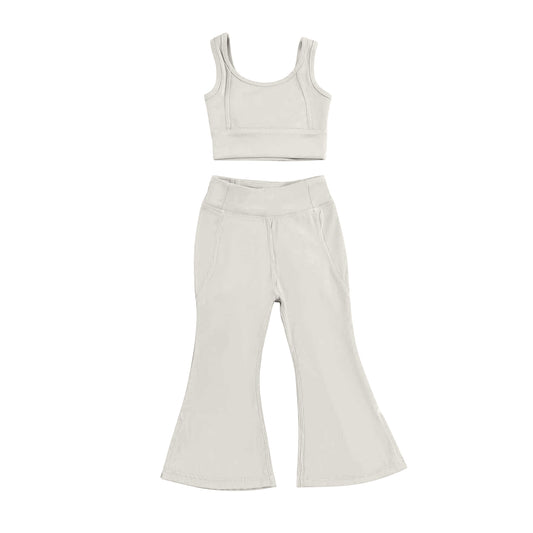Baby girls cream active wear athletic summer yoga pants outfit preorder