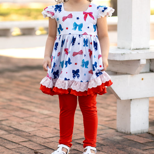 Baby boy red blue bow July 4th top pants outfit preorder