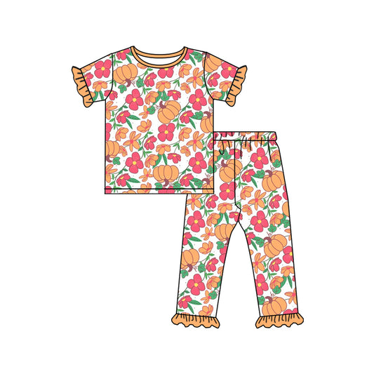 Baby girl pumpkin floral top matching pants outfit preorder