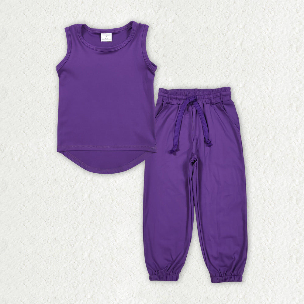 Baby girls purple active wear athletic summer yoga pants outfit