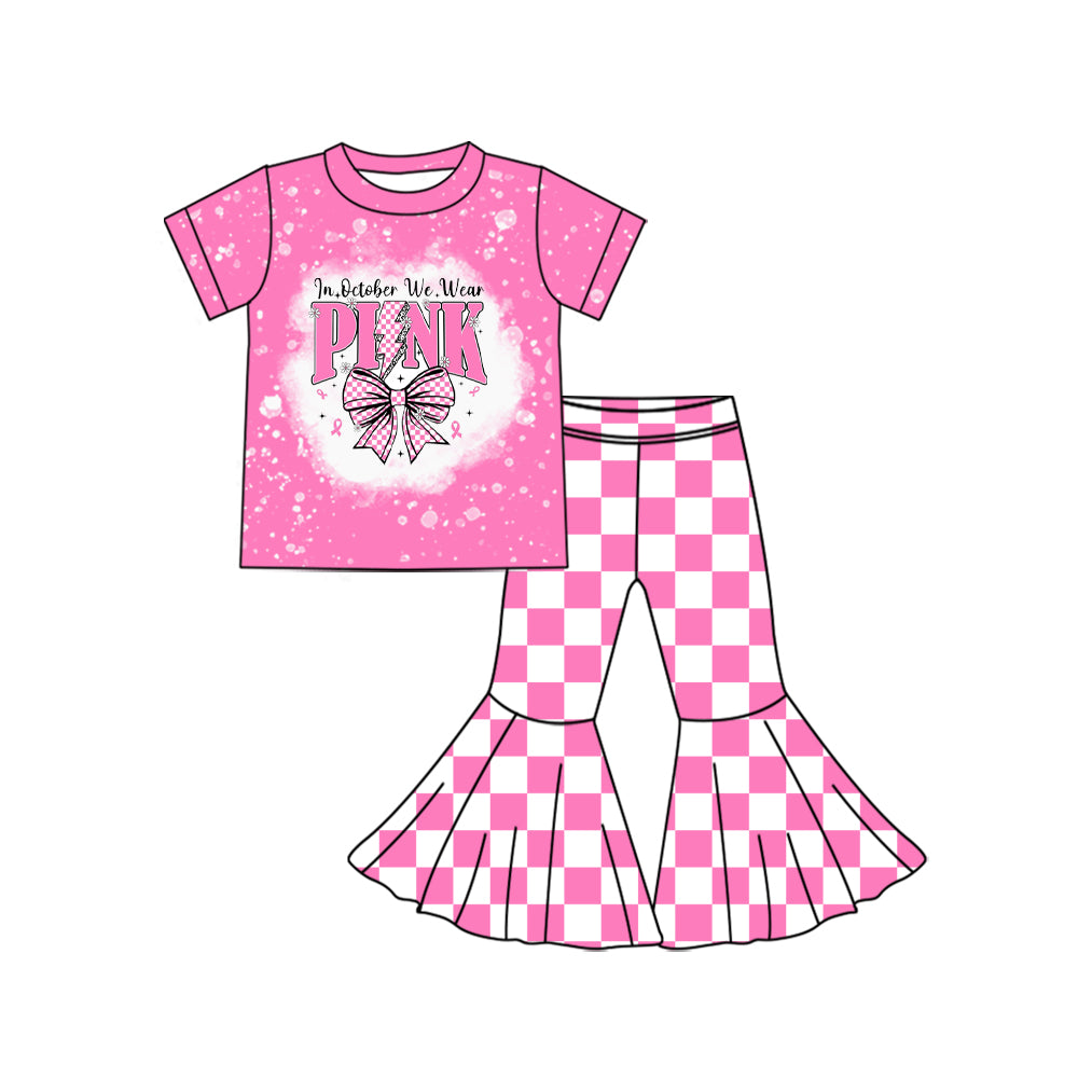 In october we wear pink shirt matching pants kids outfit set preorder