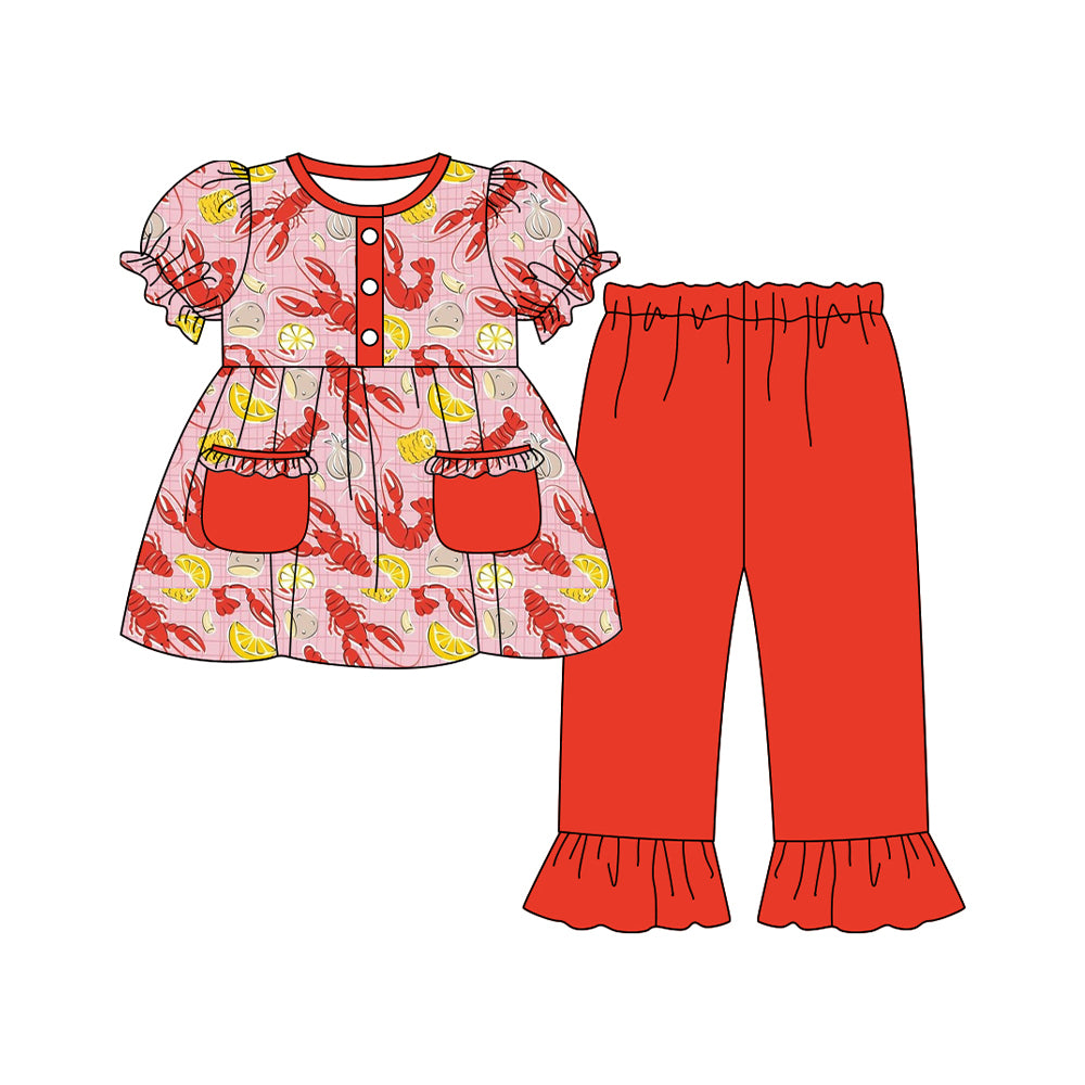 Crawfish corns girls short sleeve top matching pants outfit preorder