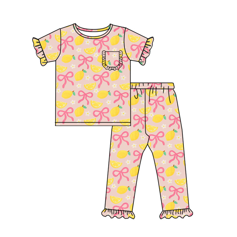 Pink bow lemon shirt matching pants pajama set preorder
