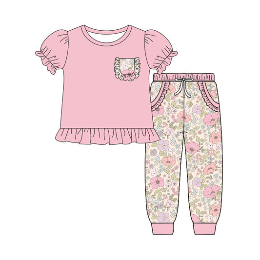 Easter bunny floral shirt matching pants girls outfit preorder