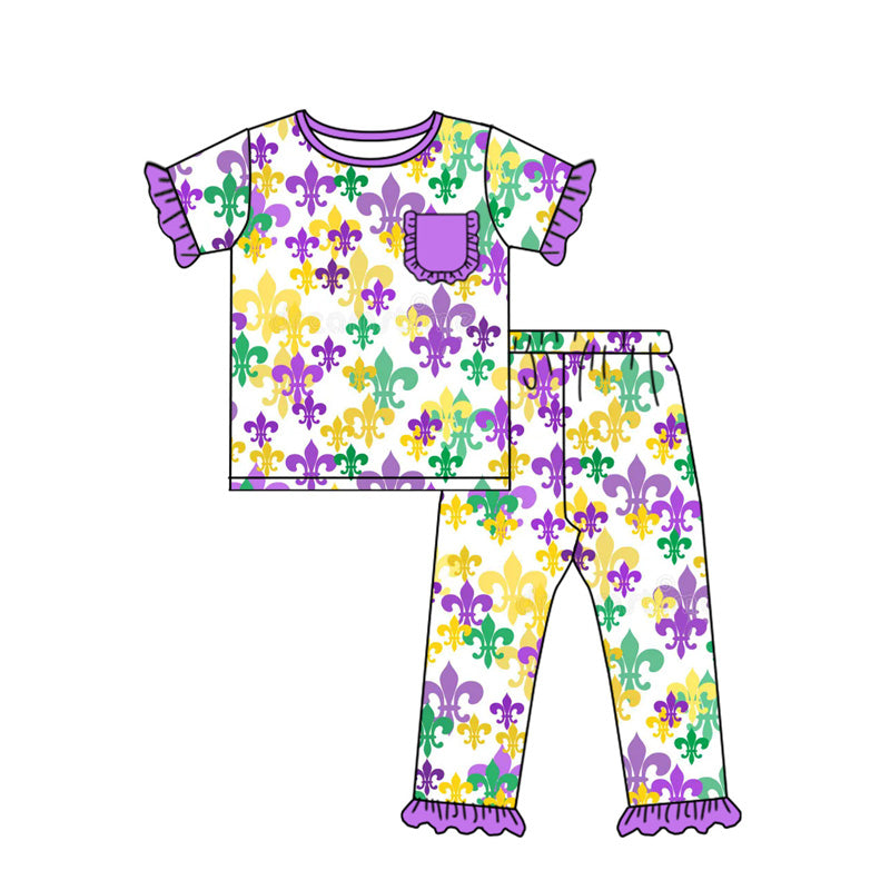 Mardi Gras short sleeve top matching pants outfit preorder