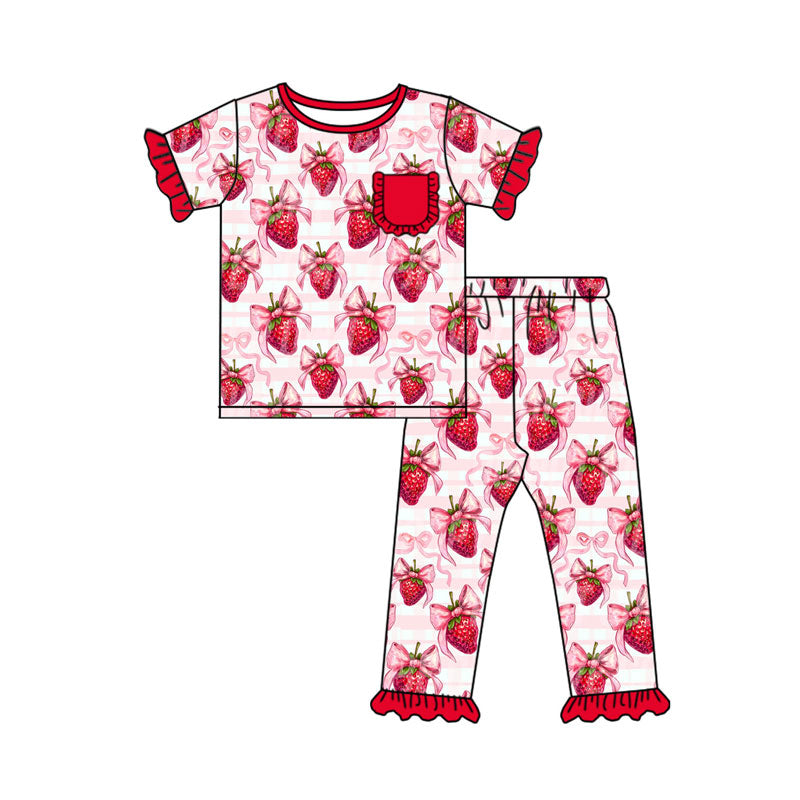 Valentines heart strawberry girls short sleeve outfit preorder