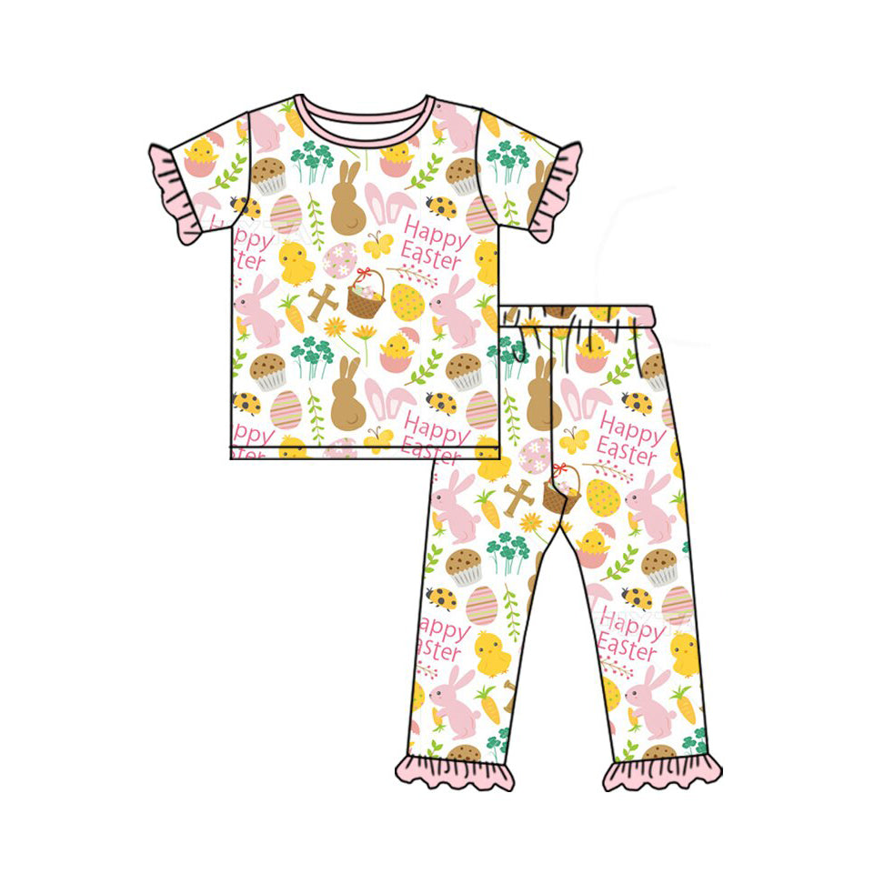 Happy Easter bunny floral girls short sleeve outfit preorder