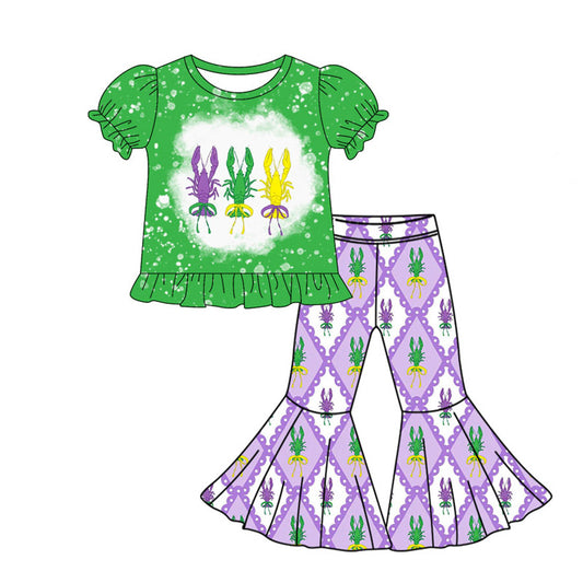 Crawfish design girls short sleeve shirt bell bottoms pants Mardi Gras outfit preorder