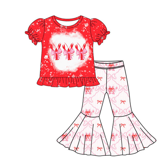 Crawfish design girls short sleeve shirt bell bottoms pants outfit preorder