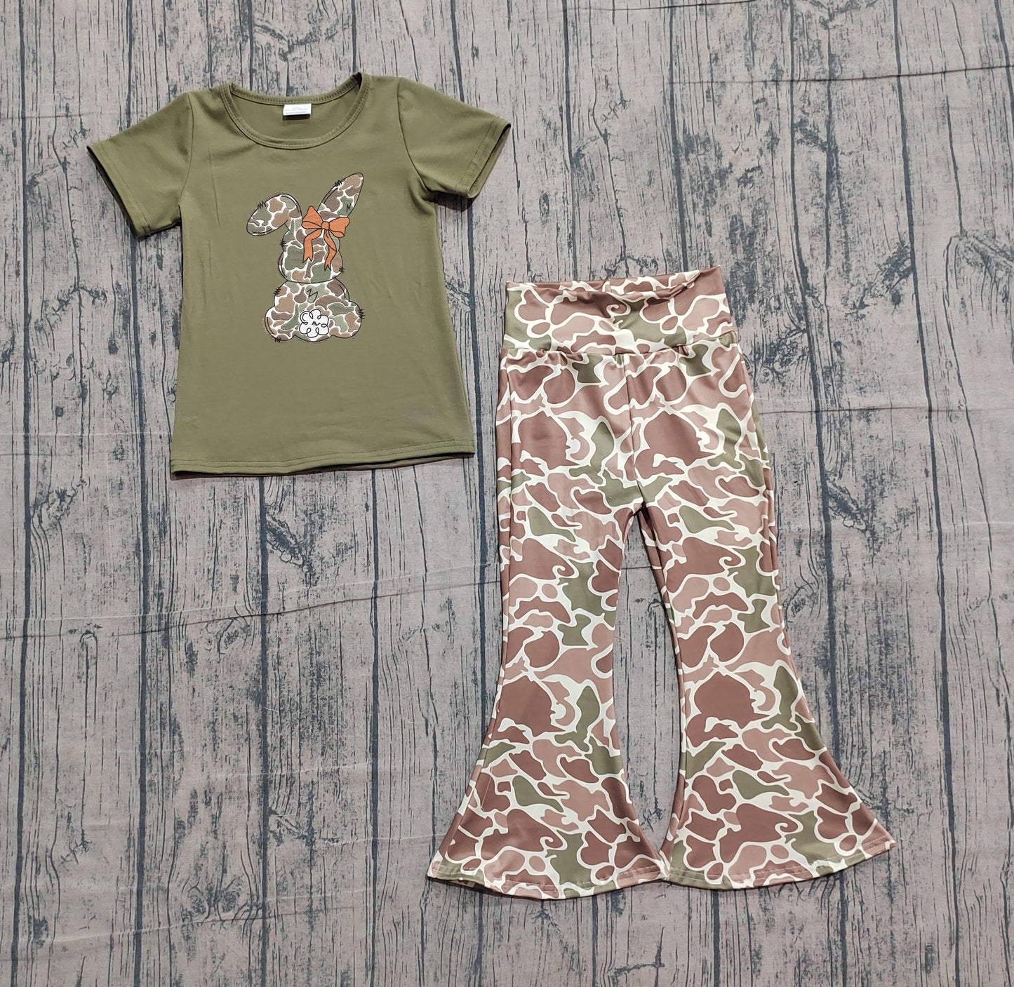 Easter embroidery camo bunny girls holiday outfit preorder