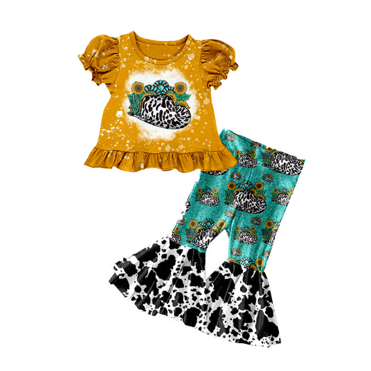 Girls sunflower turquoise short sleeve outfit preorder