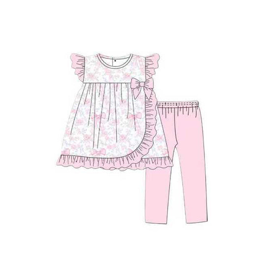 Girls pink bow short sleeve outfit preorder