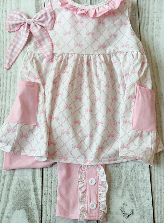 Girls pink bow top matching pants outfit preorder
