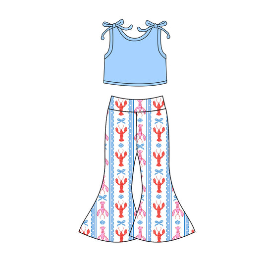 Girls blue crop top crawfish pants summer outfit preorder