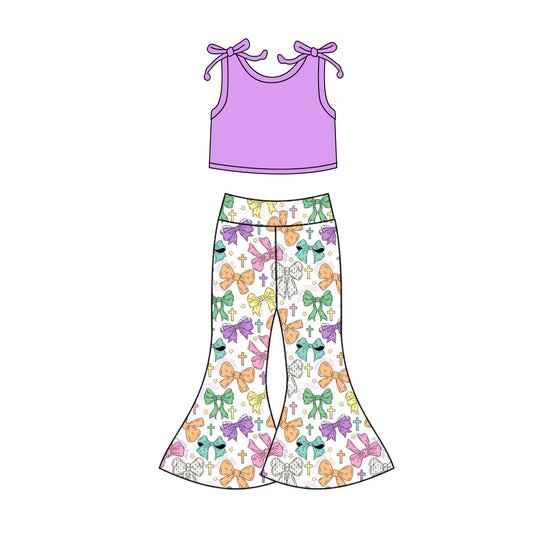 Girls lavender crop top easter cross bow pants outfit preorder