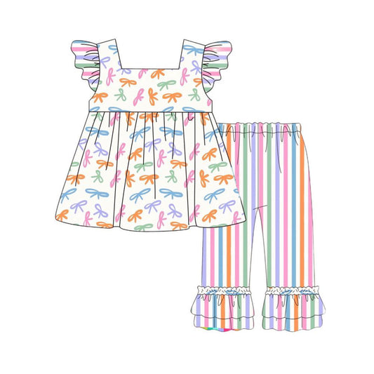 Girls colorful bow top matching pants summer outfit preorder