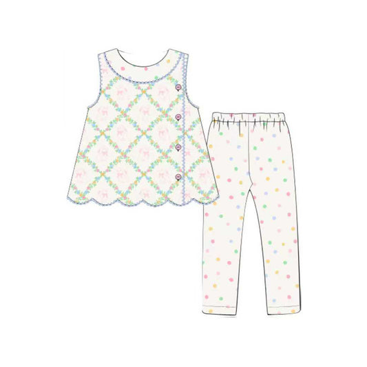 Girls pink flowers top matching pants summer outfit preorder