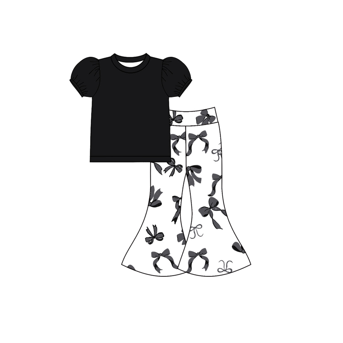 Black top matching bell bottoms pants girls outfit preorder