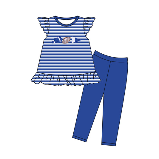 Girls blue stripes football top matching pants outfit preorder
