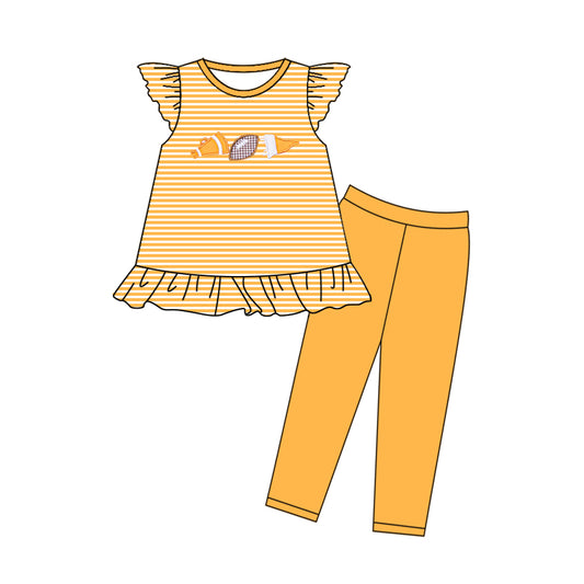 Girls yellow stripes football top matching pants outfit preorder