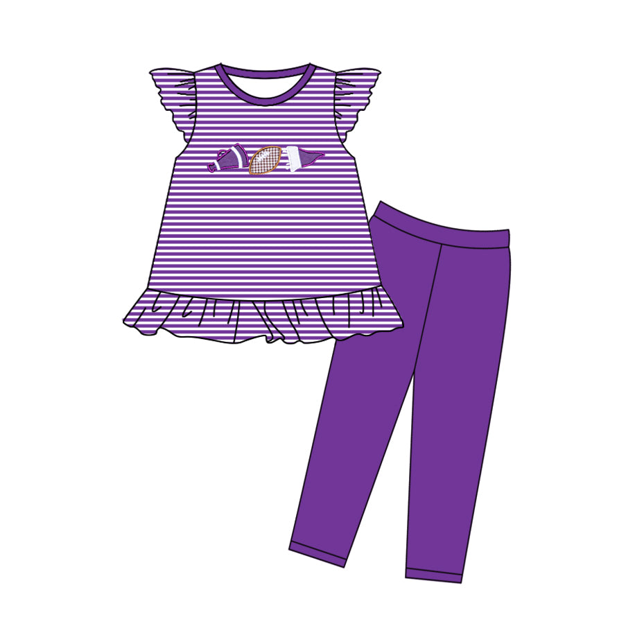 Girls purple stripes football top matching pants outfit preorder