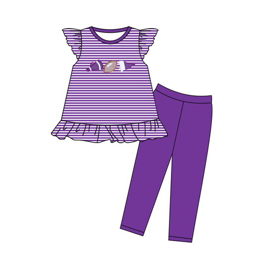 Girls purple stripes football top matching pants outfit preorder