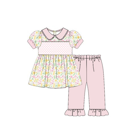 Girls pink yellow floral top matching pants outfit preorder