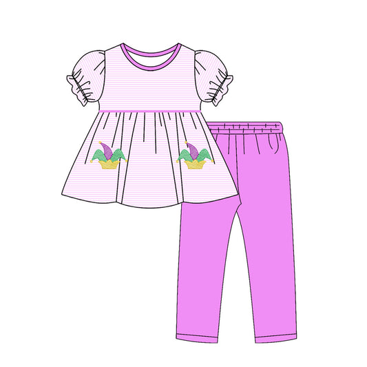 Girls mardi gras top matching pants outfit preorder