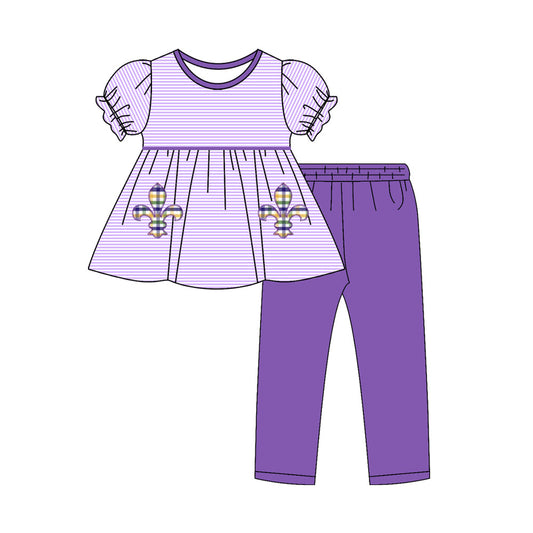 Girls mardi gras top matching pants outfit preorder