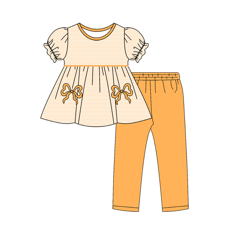 Yellow bow short sleeve top matching pants baby girl outfit preorder