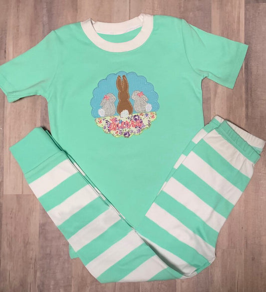 Easter bunny  long sleeve floral top matching pants baby girl outfit preorder